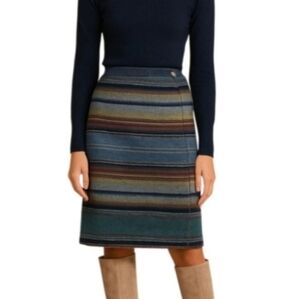 Vintage Colorado Green Cotton Stripe Blue Midi Wrap Brown Skirt Medium